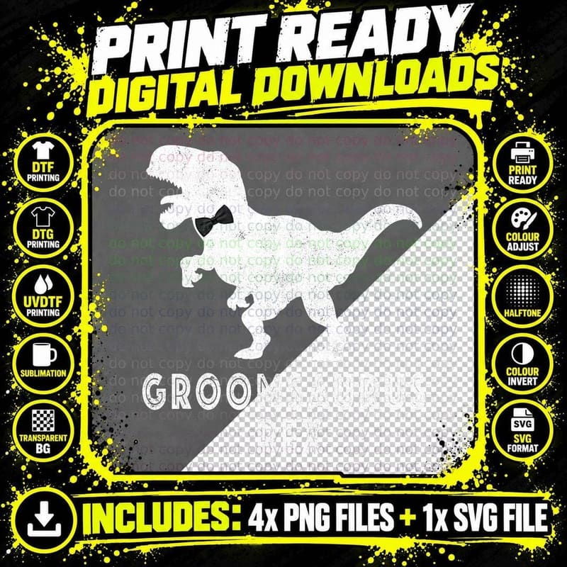 Bride Dinosaur Rex Groomsaurus Groom Engagement T-Shirt Png SVG Digital Bundle