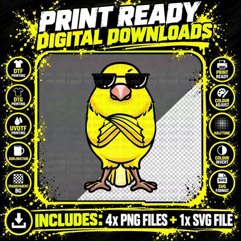Canary Bird Domestic Canary with Sunglasses Emoticon Png SVG Digital Bundle