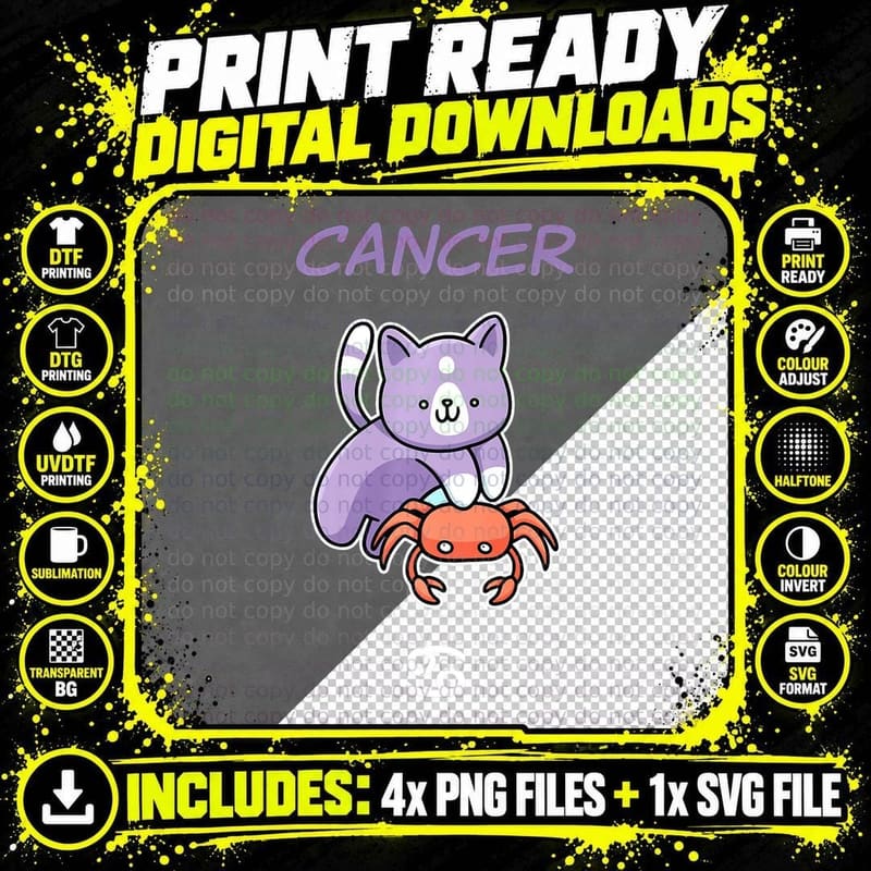 Cancer Cat Shirt Zodiac Sign Astrology Horoscope Cat Png SVG Digital Bundle