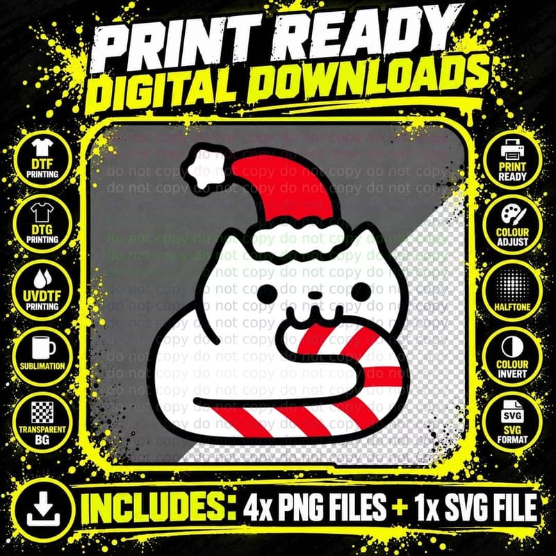 Candy Cane Cat T-Shirt Png SVG Digital Bundle