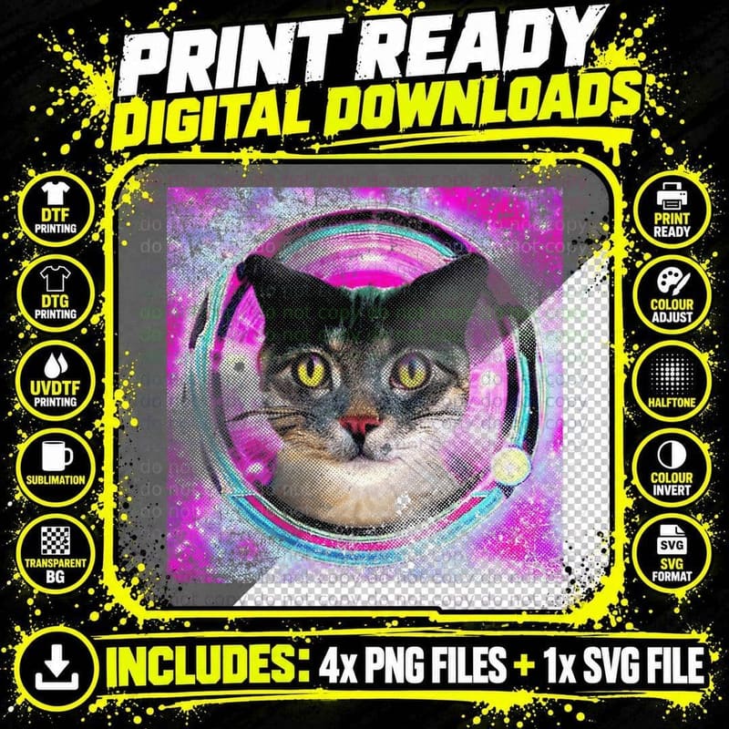Cat Shirt Vaporwave Outer Space Art Graphic Novelty Gift Png SVG Digital Bundle