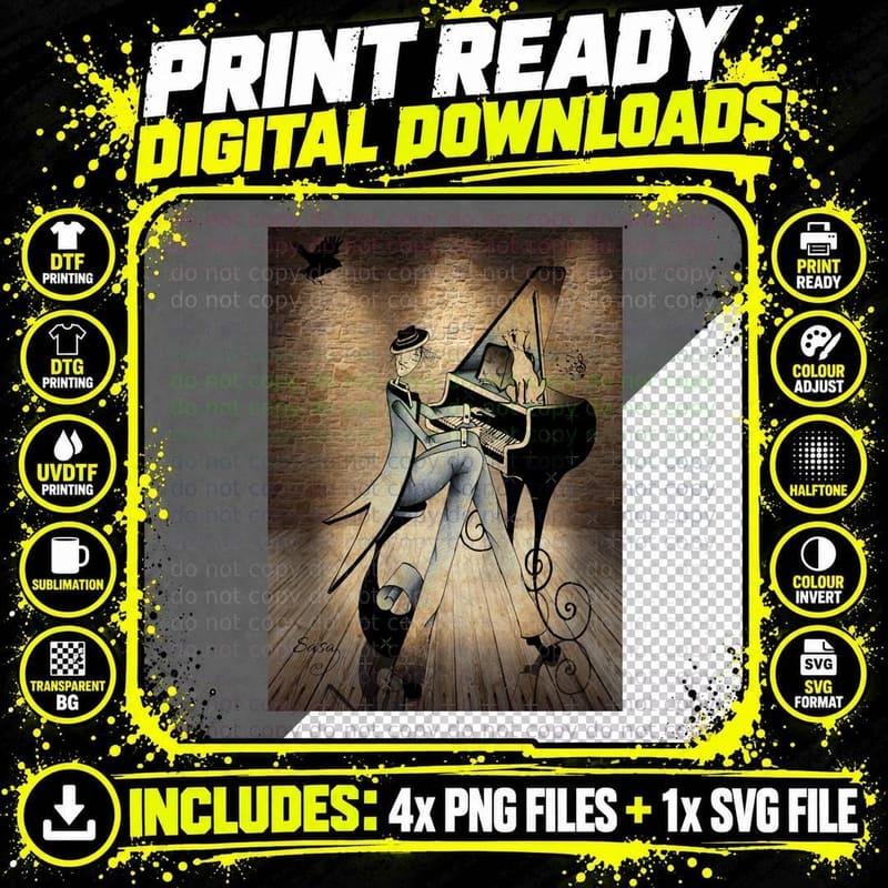 Cat's Music Premium Scoop T-Shirt Png SVG Digital Bundle
