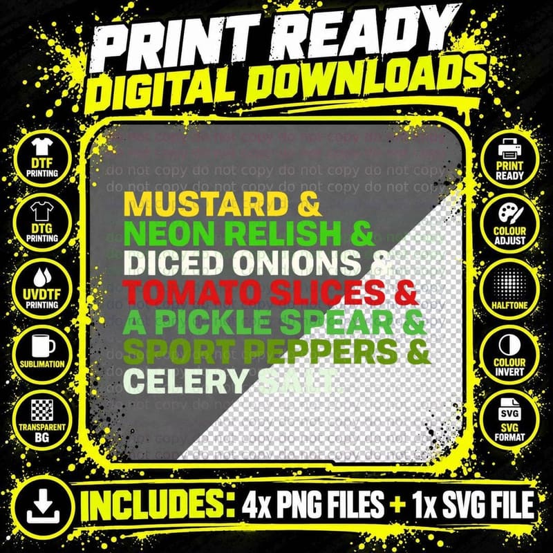Chicago Style Hot Dog Ingredients T-Shirt Png SVG Digital Bundle
