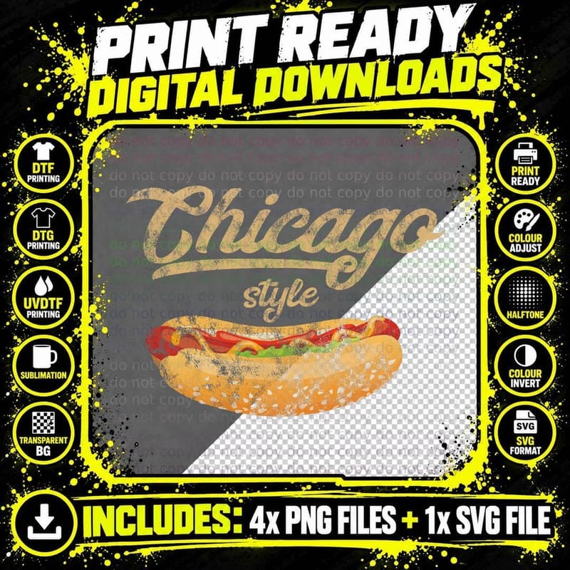 Chicago Style Hot Dog T-Shirt Hotdog Gift Png SVG Digital Bundle