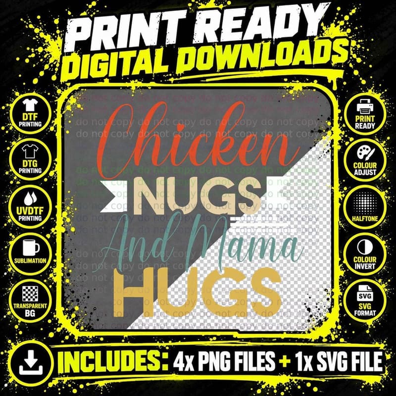Chicken Nugs and Mama Hugs for Nugget Lover Funny Png SVG Digital Bundle