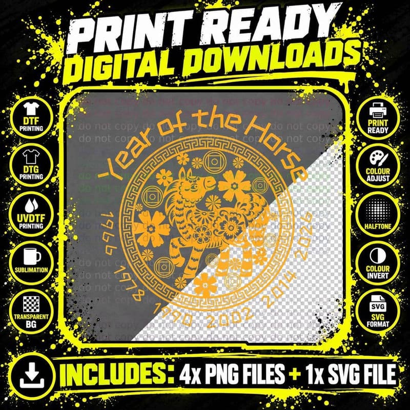 Chinese Year of the Horse Zodiac Sign Png SVG Digital Bundle