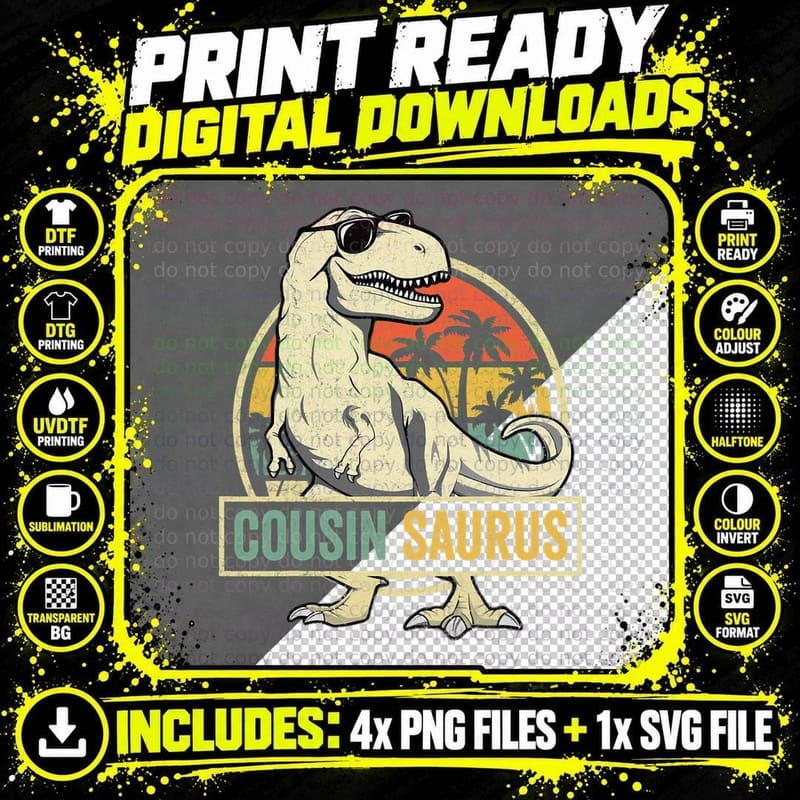 Cousinsaurus T Rex Dinosaur Cousin Saurus Boy Family Png SVG Digital Bundle