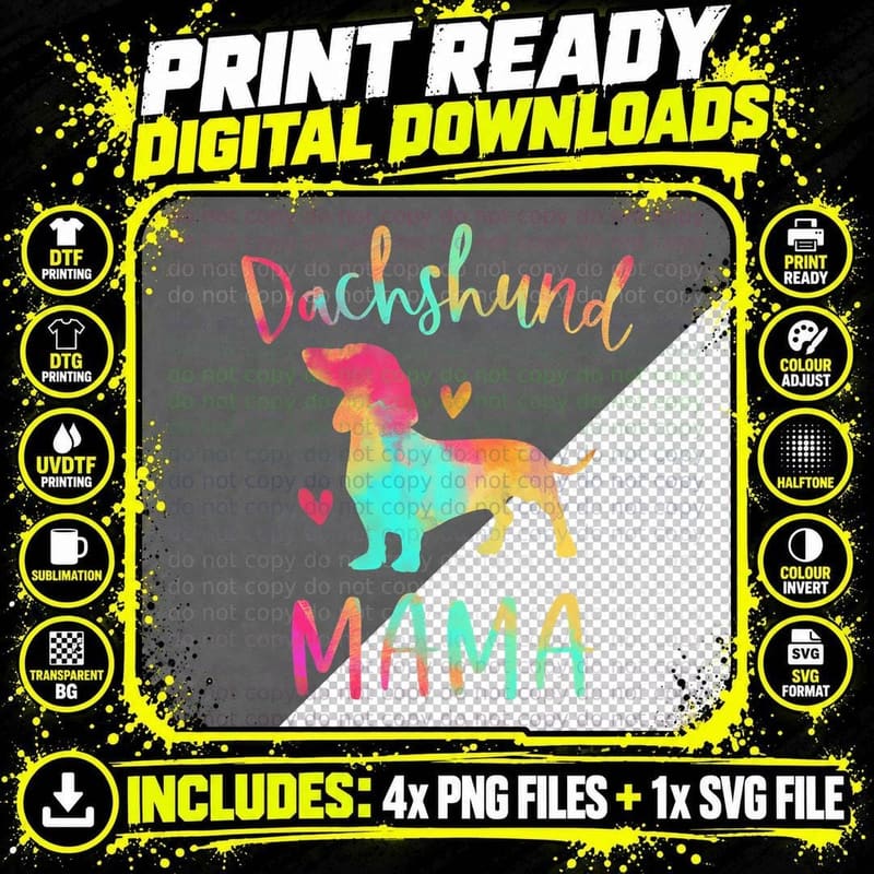 Dachshund Mama Colorful Doxie Gifts Dog Mom T-Shirt Png SVG Digital Bundle