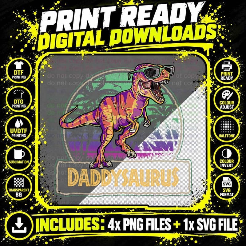 Daddysaurus T Rex Dinosaur Daddy Saurus Family Matching Png SVG Digital Bundle