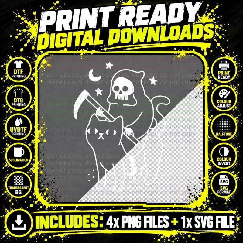 Death Rides a Black Cat T-Shirt Png SVG Digital Bundle