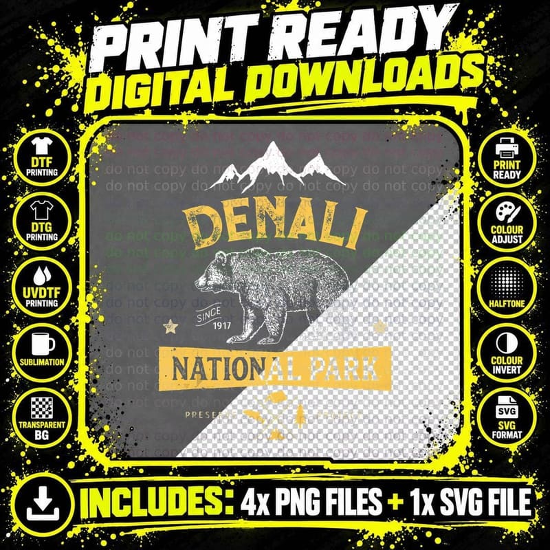 Denali National Park and Preserve US Alaska Vintage Bear Png SVG Digital Bundle