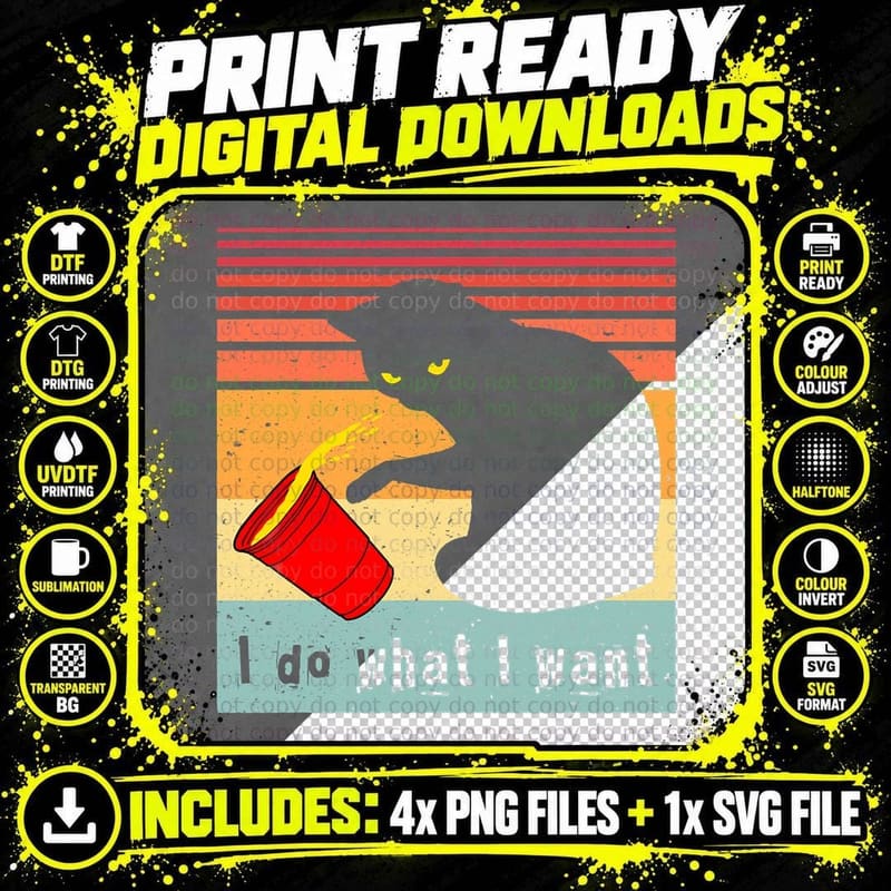 Do What I Want Vintage Black Cat Red Cup Funny My Cat Png SVG Digital Bundle