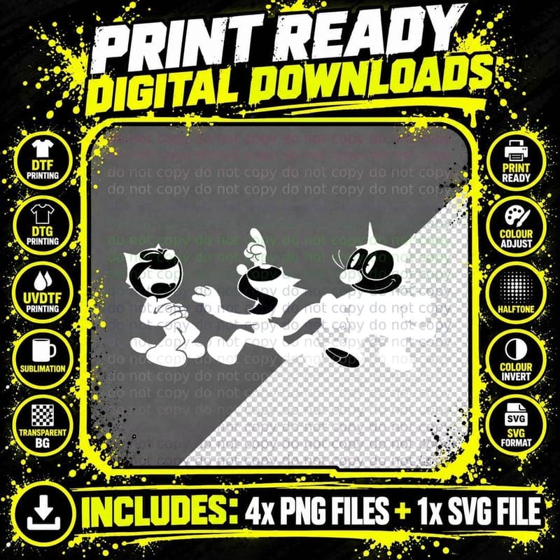 Felix Cat, the Classic Vintage Nostalgic Cartoon, T-Shirt Png SVG Digital Bundle