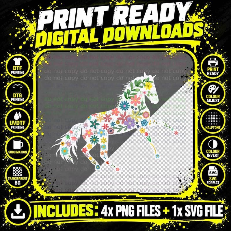 Floral Western Cowgirl Gift Idea for Horse and Rodeo Png SVG Digital Bundle