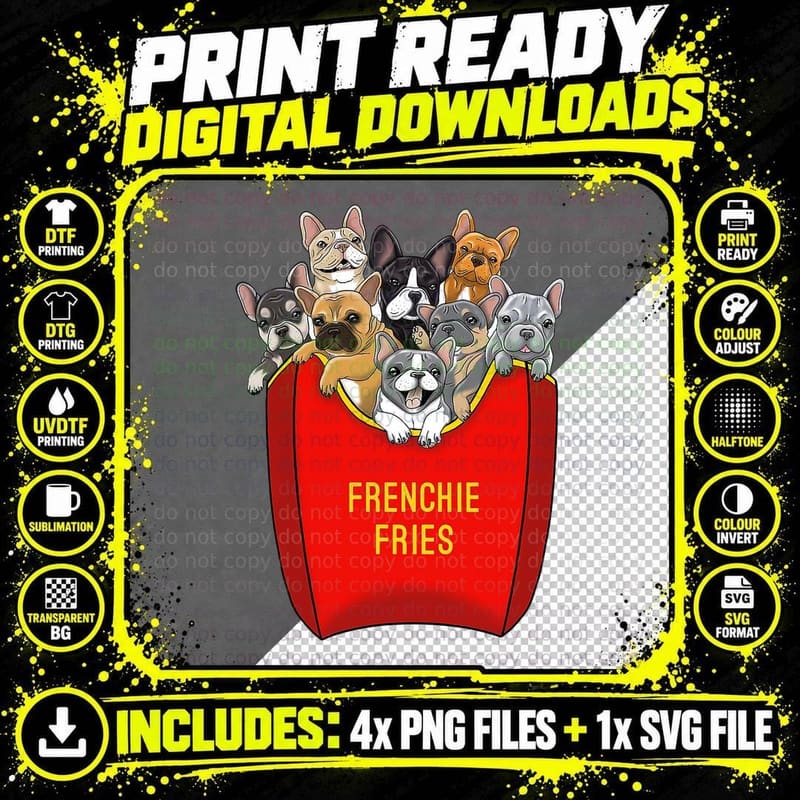 Frenchie Fries French Bulldog Dog Mom Dog Dad Cute Png SVG Digital Bundle