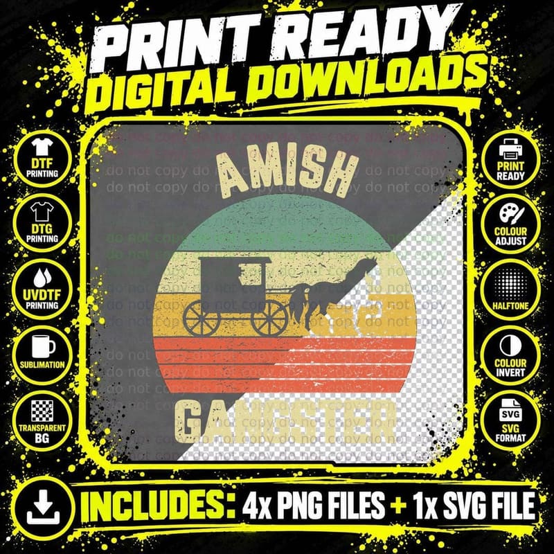 Funny Amish Thug Life Gift Amish Gangster Horse Buggy Png SVG Digital Bundle