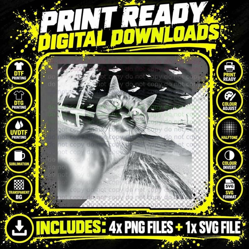 Funny Cat Photo With Alien UFO Vintage Cats Lover T-Shirt Png SVG Digital Bundle