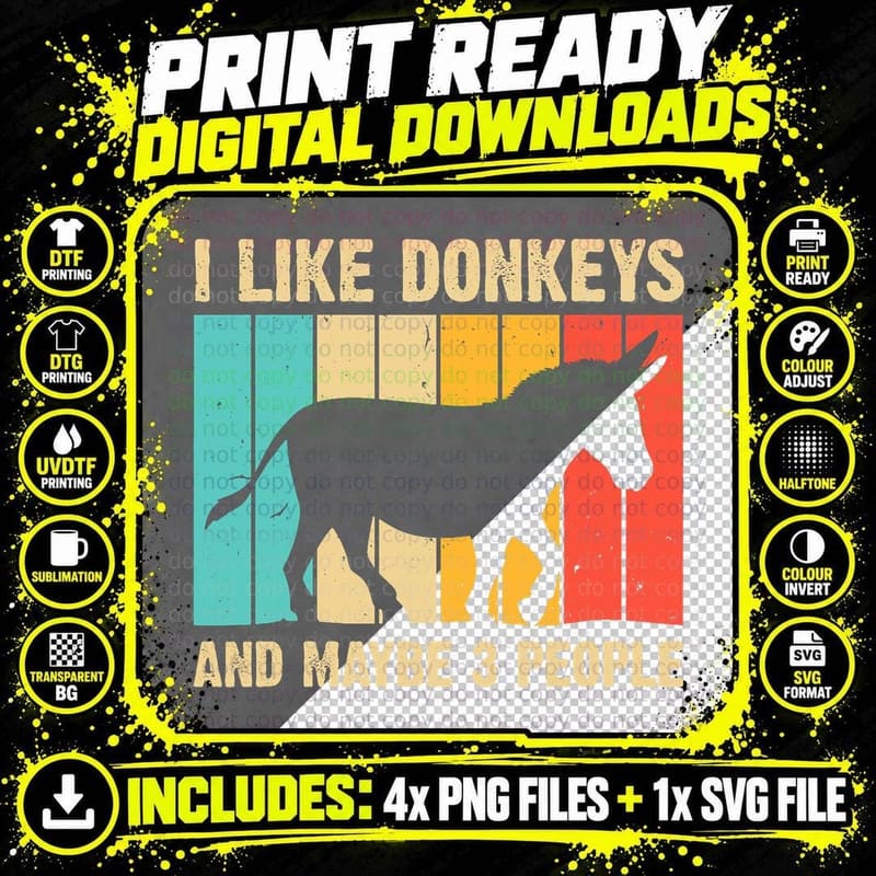 Funny Donkey for Men Women Mule Equine Horse Animal Png SVG Digital Bundle