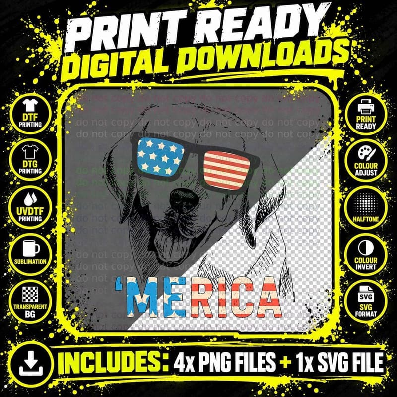 Funny Labrador 'Merica Gift Boys Girls Dog Lover 4th Png SVG Digital Bundle