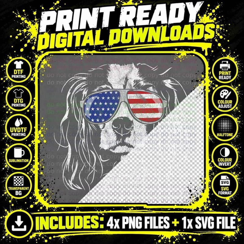 Funny Proud Cavalier King Charles Spaniel Patriotic Dog Png SVG Digital Bundle