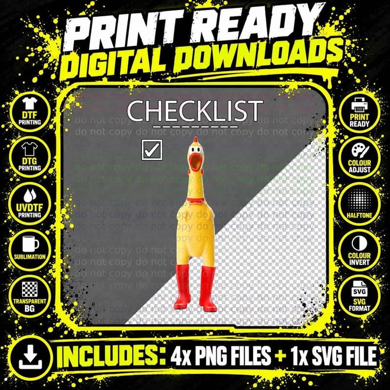 Funny Rubber Chicken Gift for Boys Checklist Practical Png SVG Digital Bundle