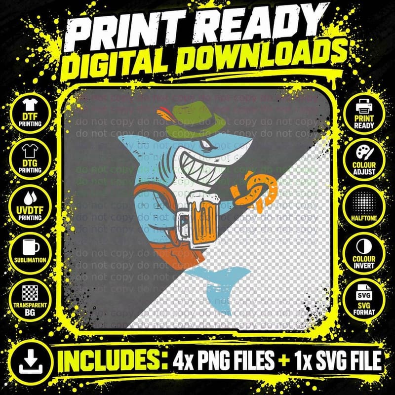 German Oktoberfest Shark Funny Bavarian Men Boys Kids Png SVG Digital Bundle