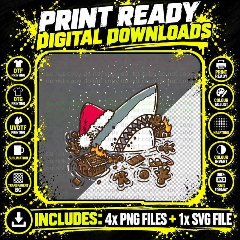 Gingerbread Destruction Shark T-Shirt Png SVG Digital Bundle
