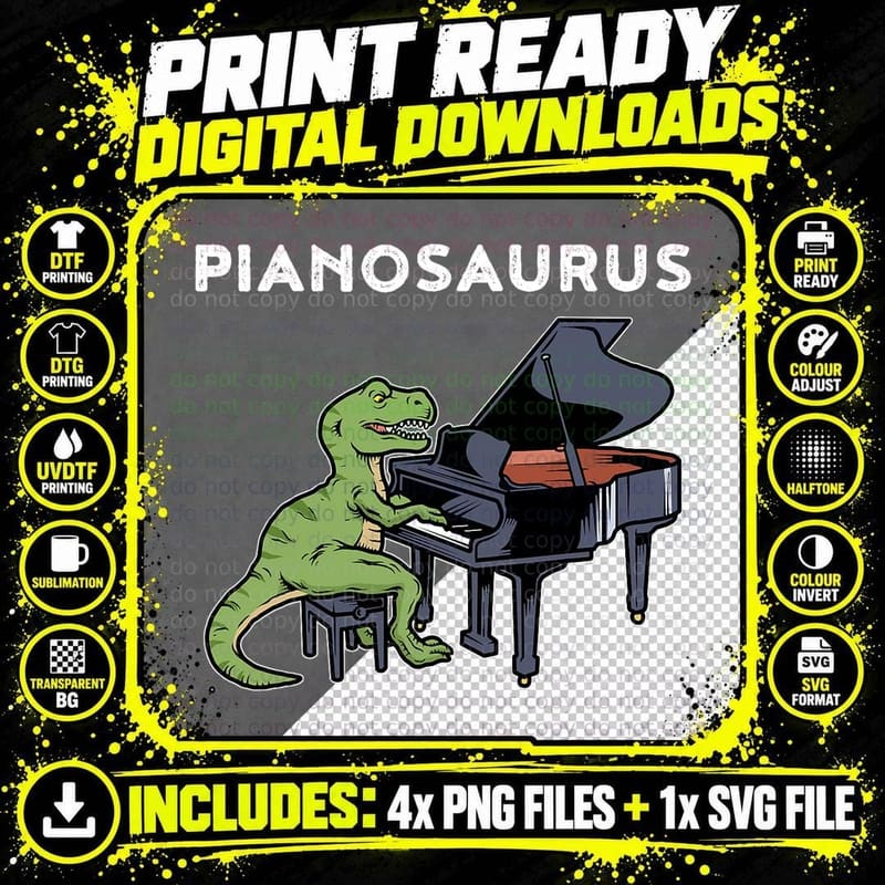 Grand Piano Shirt Kids Pianist Gift Dinosaur Music Piano Png SVG Digital Bundle
