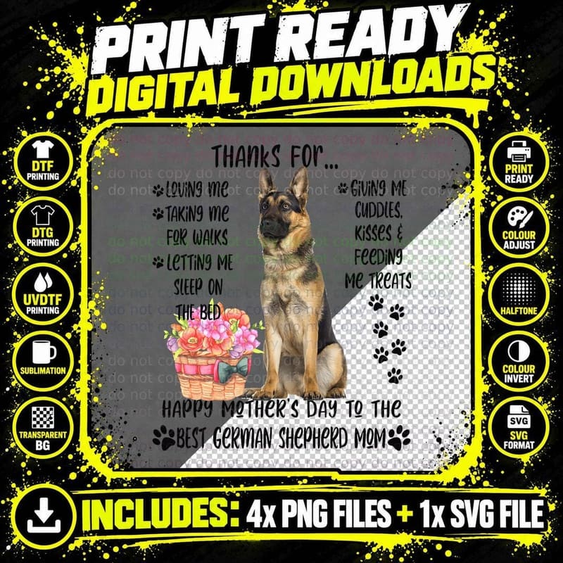 Happy Mother's Day 2021 German Shepherd Mom Dog Lover Png SVG Digital Bundle