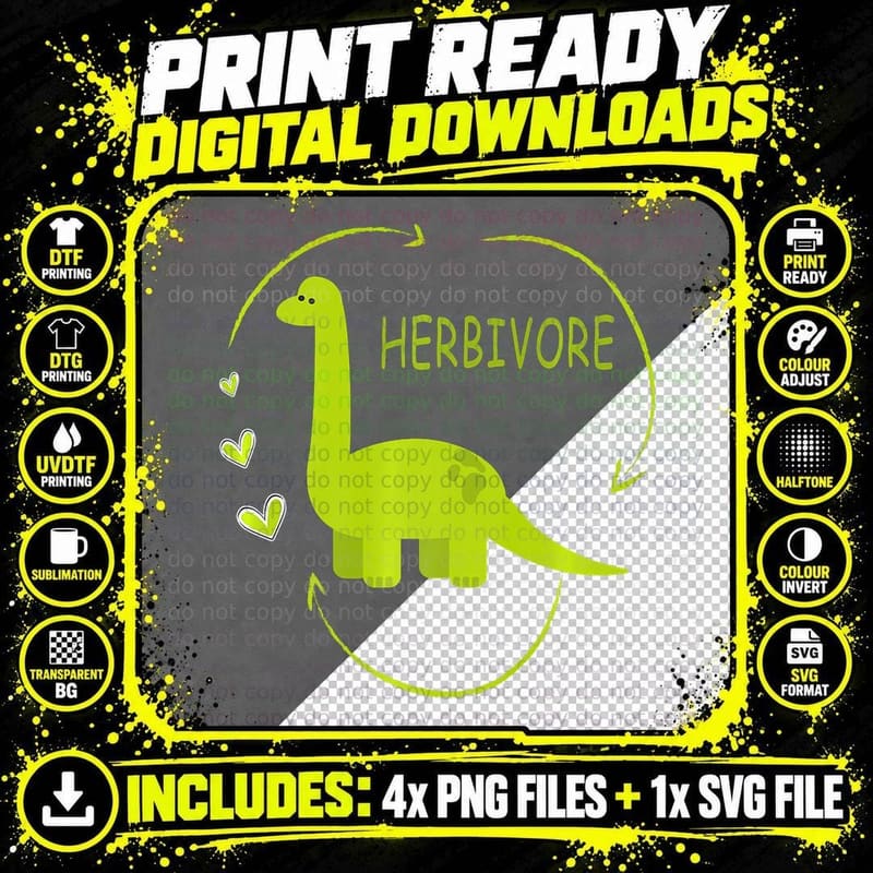 Herbivore Brachiosaurus Dinosaur Funny Vegetarian Gift Png SVG Digital Bundle