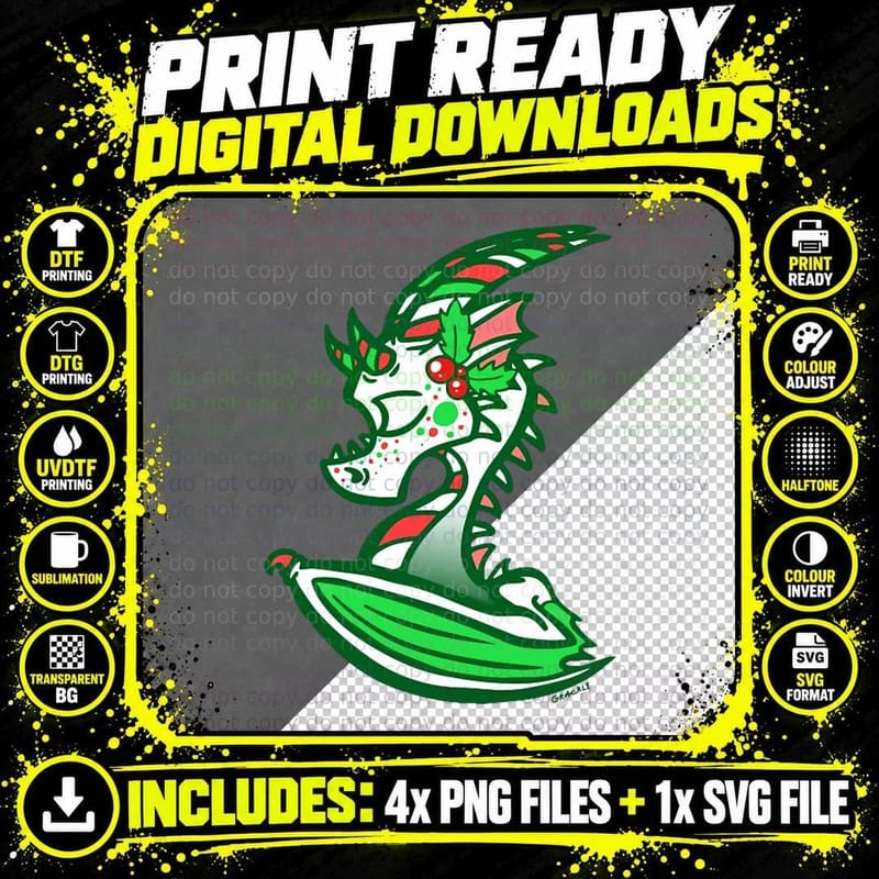 Holly Jolly Dragon Crewneck Sweatshirt T-Shirt Png SVG Digital Bundle