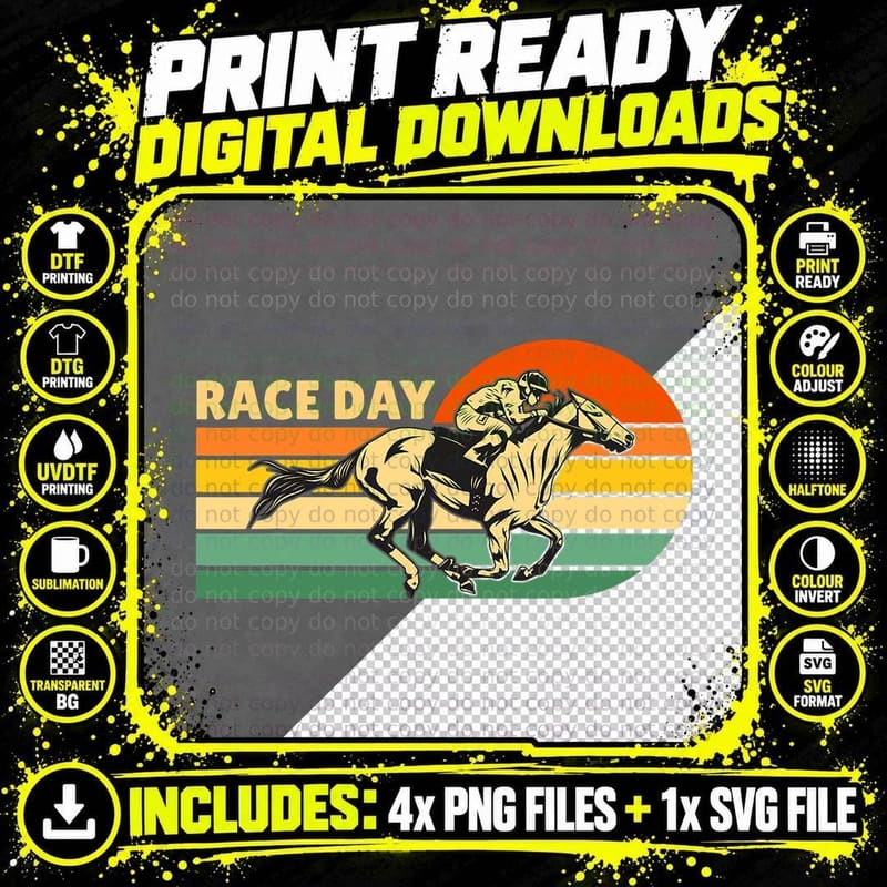 Horse Racing Race Day Vintage Retro Horse Jockey Horse Png SVG Digital Bundle