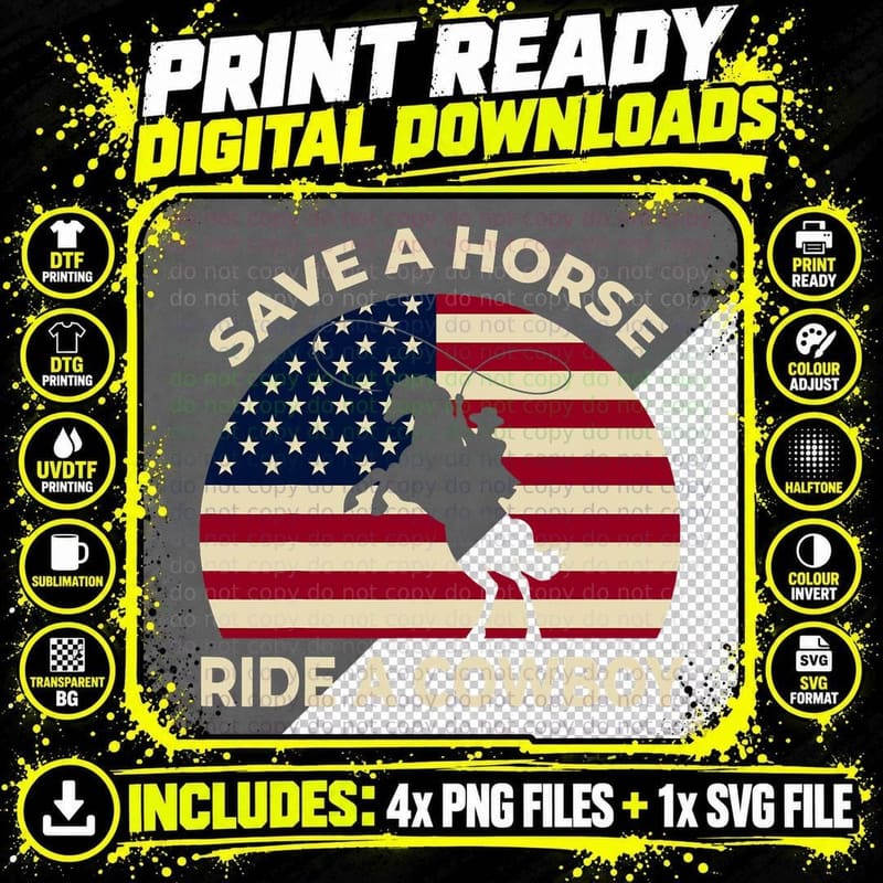 Horse Racing Save a Horse Ride a Cowboy Horse Lover Png SVG Digital Bundle