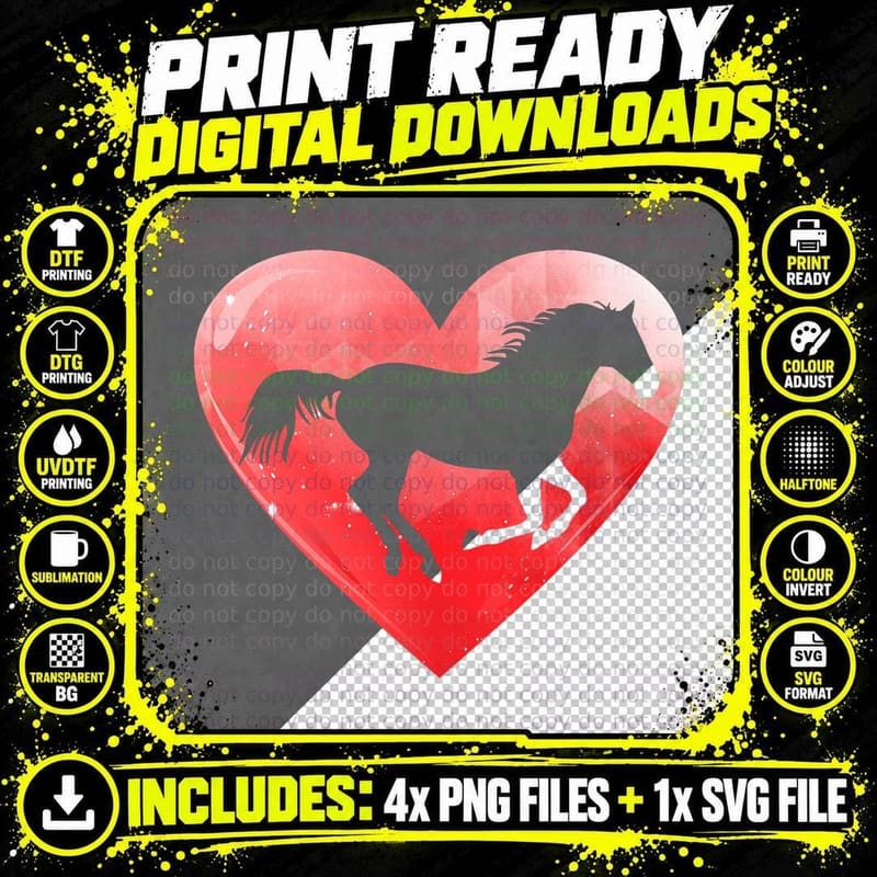 Horse Valentines Day Heart Women Horse Lover Equestrian Png SVG Digital Bundle