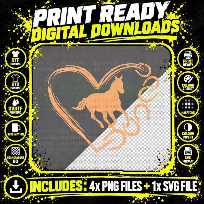 Horseshoe Heart Shaped Design - Horse Lover Horseback Png SVG Digital Bundle