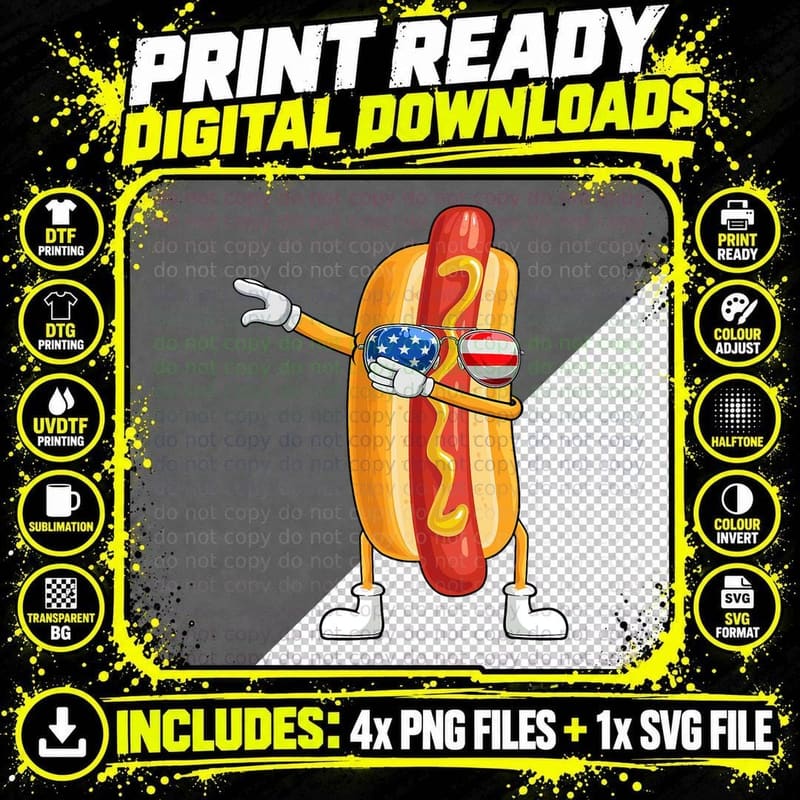 Hot Dog Shirt Boy, Girl July 4th Shirts Funny Dabbing Png SVG Digital Bundle