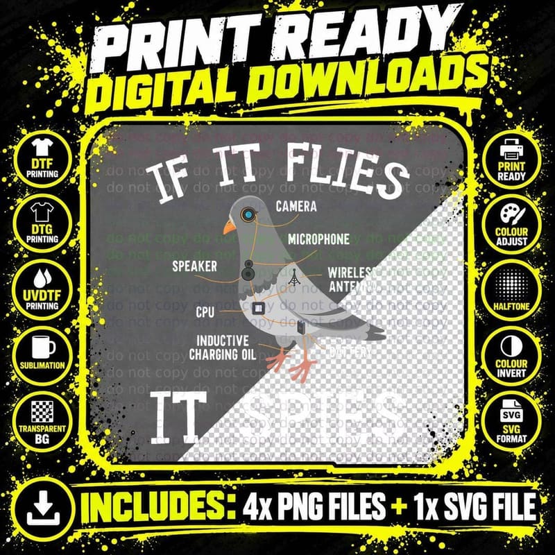 If It Flies It Spies Bird Pigeon Anatomy Conspiracy Png SVG Digital Bundle