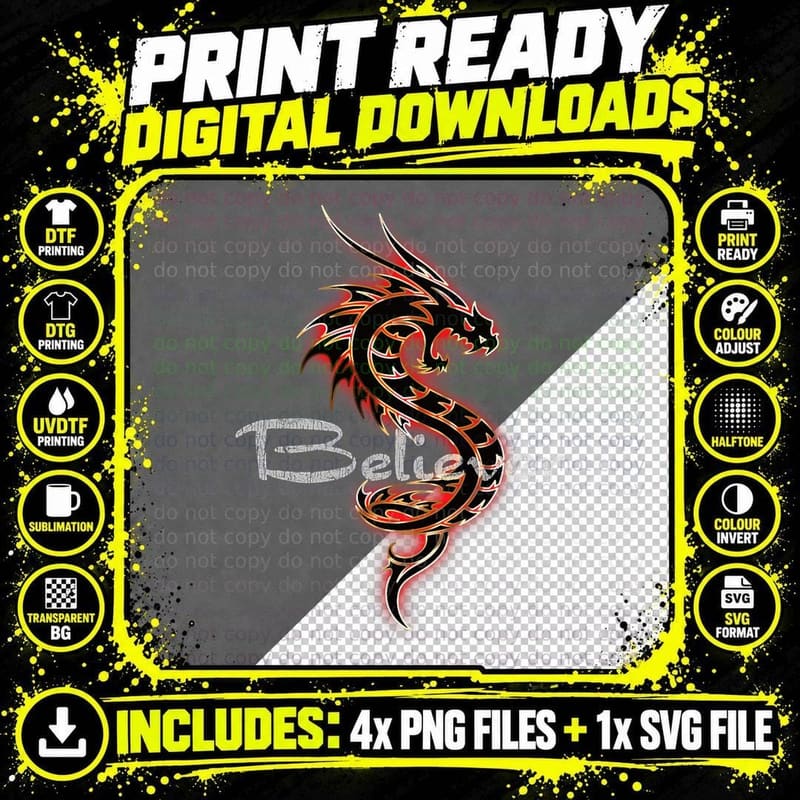 Imagine Fantasy Dragon Style T-Shirt Png SVG Digital Bundle