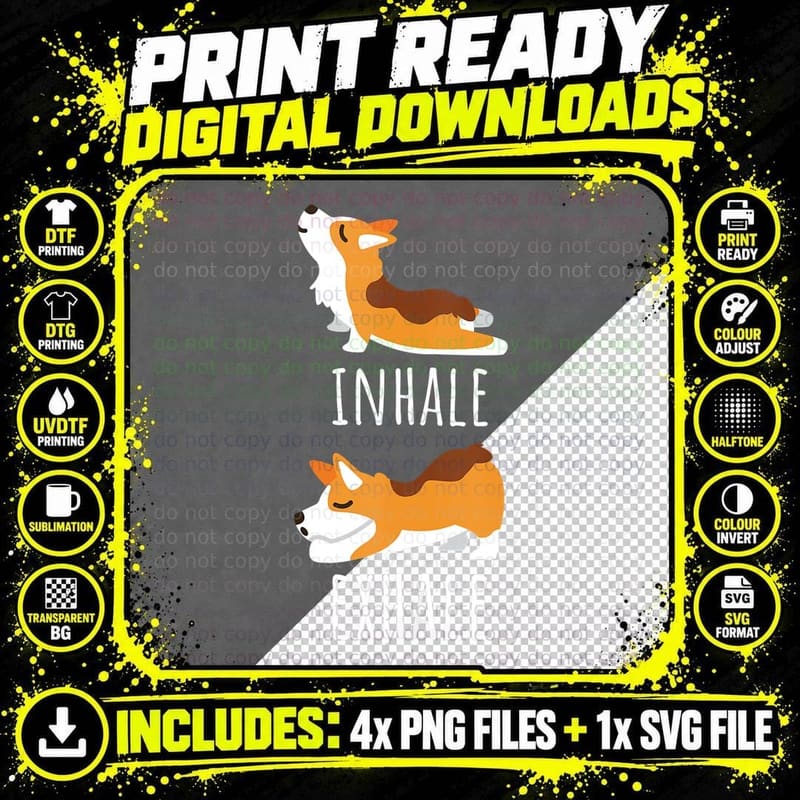 Inhale Exhale Corgi Yoga Meditation Workout Dog Mom Gift Png SVG Digital Bundle