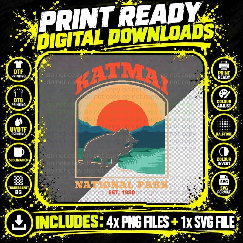 Katmai National Park Preserve US Alaska Bear T-Shirt Png SVG Digital Bundle