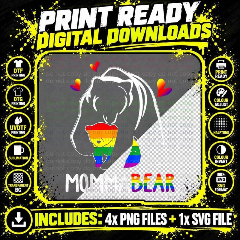 LGBT Mama Momma Bear Gay Pride Proud Mom Mother's Day Png SVG Digital Bundle