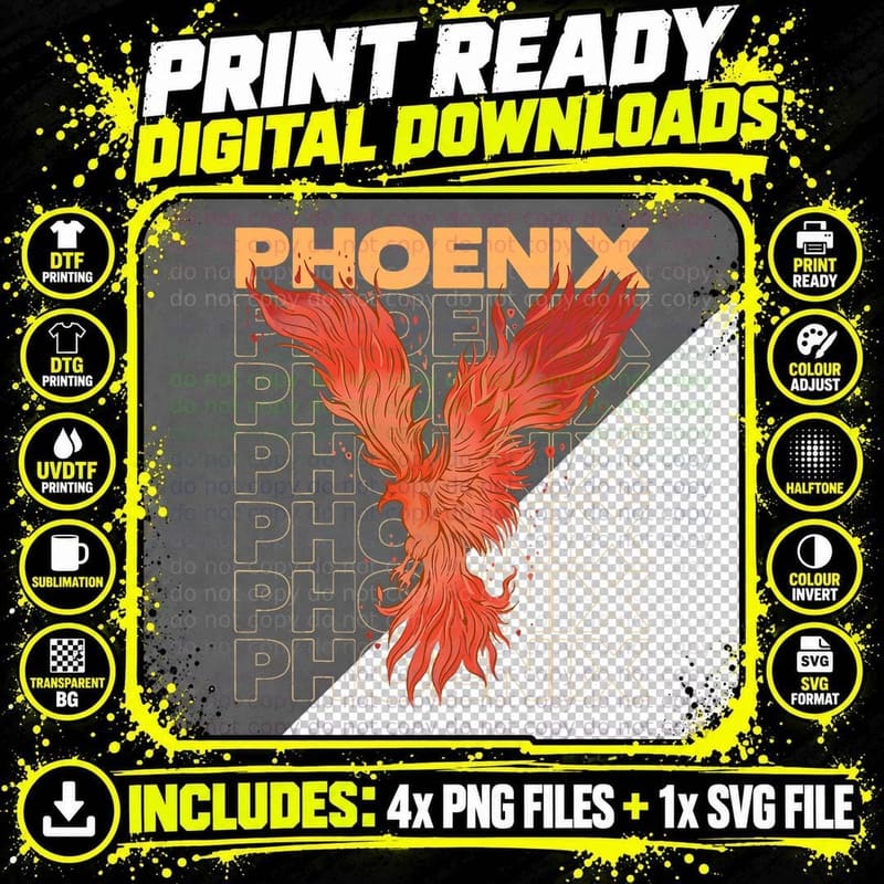 Legendary Fire Phoenix Fantasy Bird Myth T-Shirt Png SVG Digital Bundle