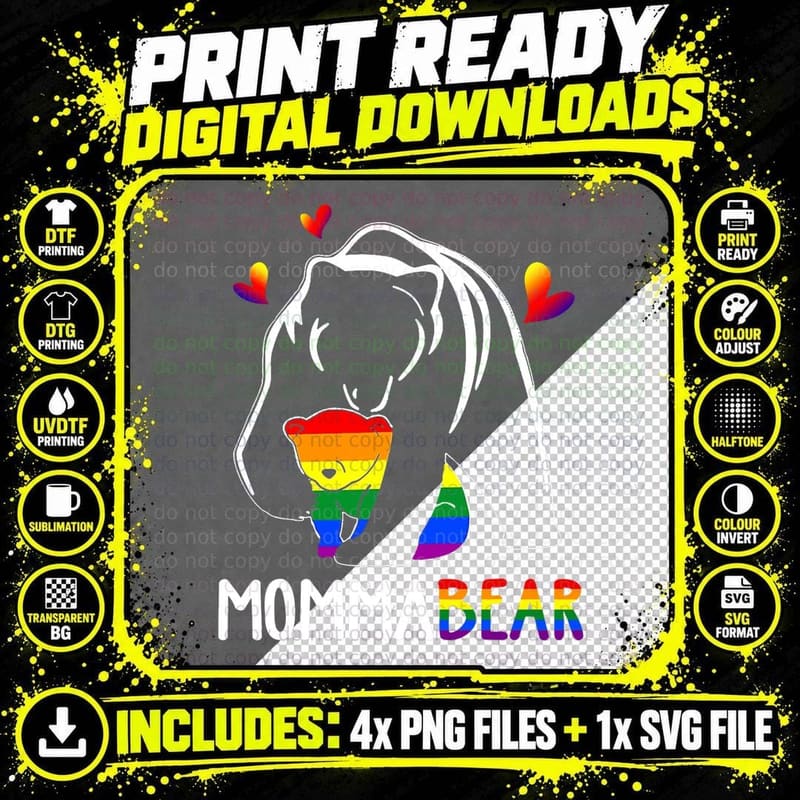 Lgbt Mama Momma Bear Gay Pride Proud Mom Mors Day T-Shirt Png SVG Digital Bundle