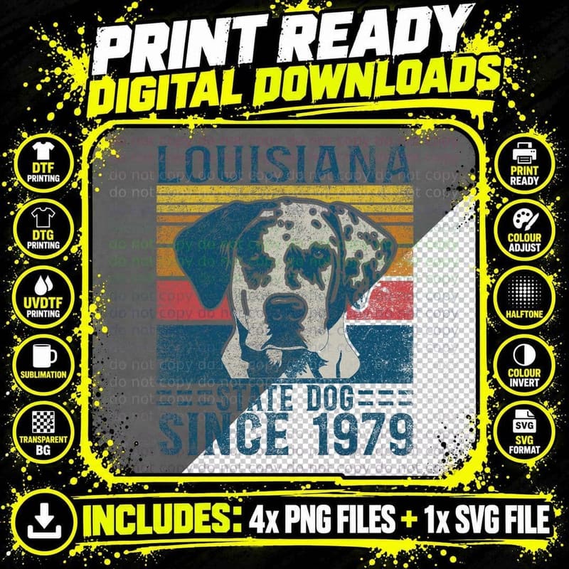 Louisiana Catahoula Leopard Dog US State Dog Fan Lover Png SVG Digital Bundle