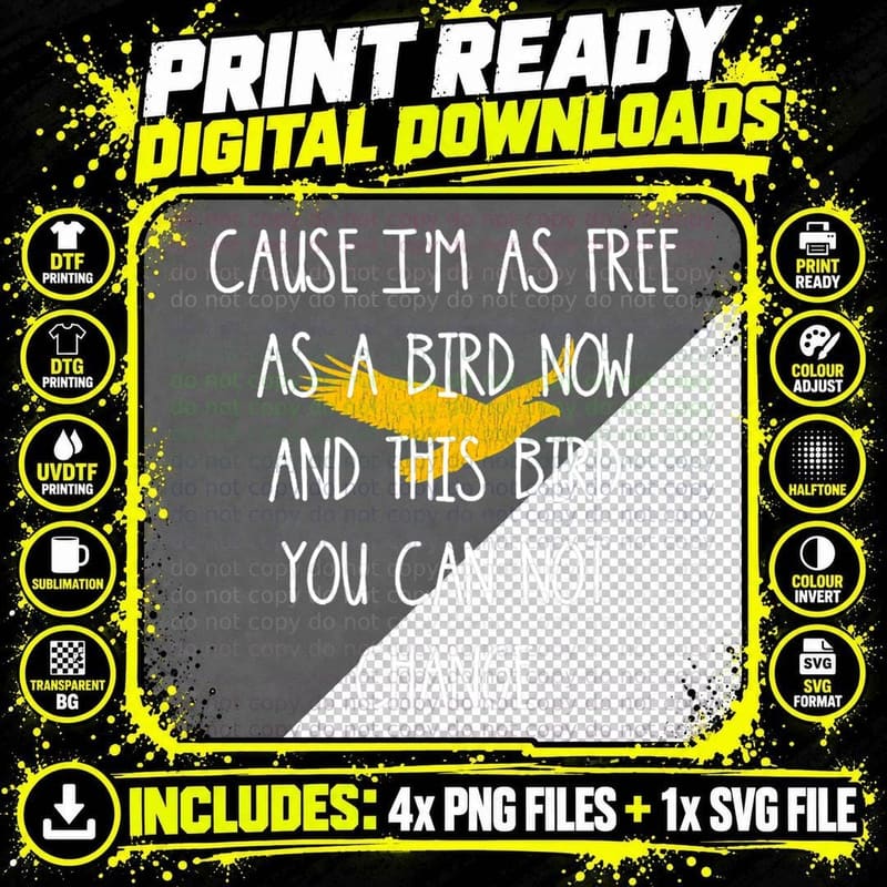 Lyriclyfe SHIRT FREE BIRD Ronnie VAN ZANT & ALLEN L. Png SVG Digital Bundle