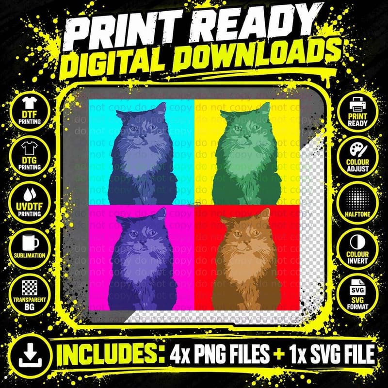 Maine Coon Cat Pop Art T-Shirt Png SVG Digital Bundle
