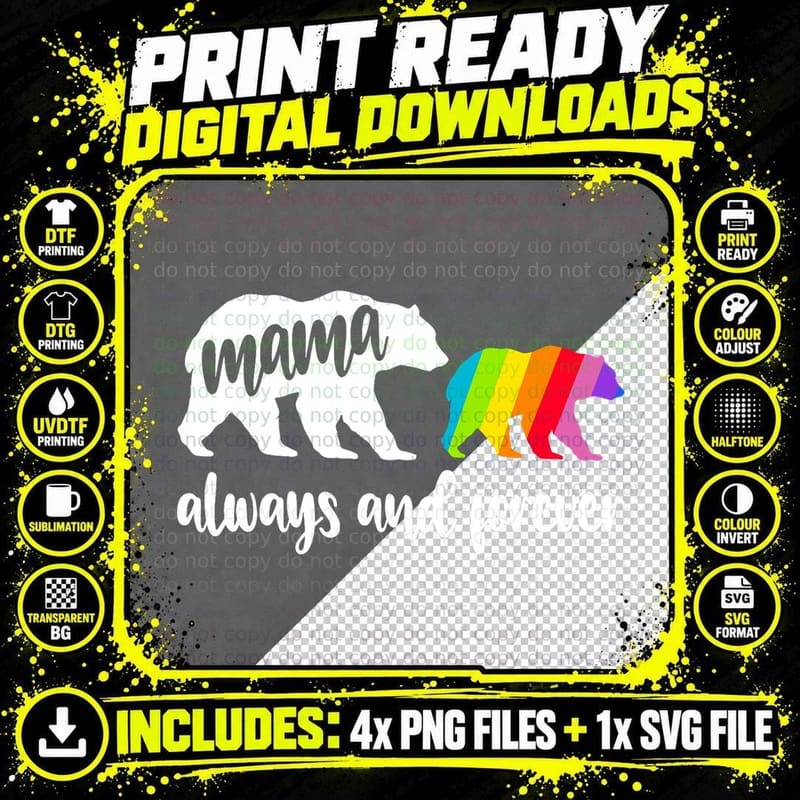 Mama Bear Always Supportive LGBTQ Pride Rainbow Flag Png SVG Digital Bundle