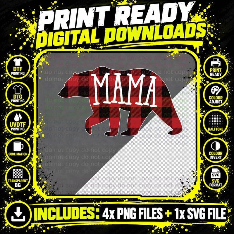 Mama Bear Crewneck Sweatshirt, Buffalo Plaid Mama Bear Png SVG Digital Bundle