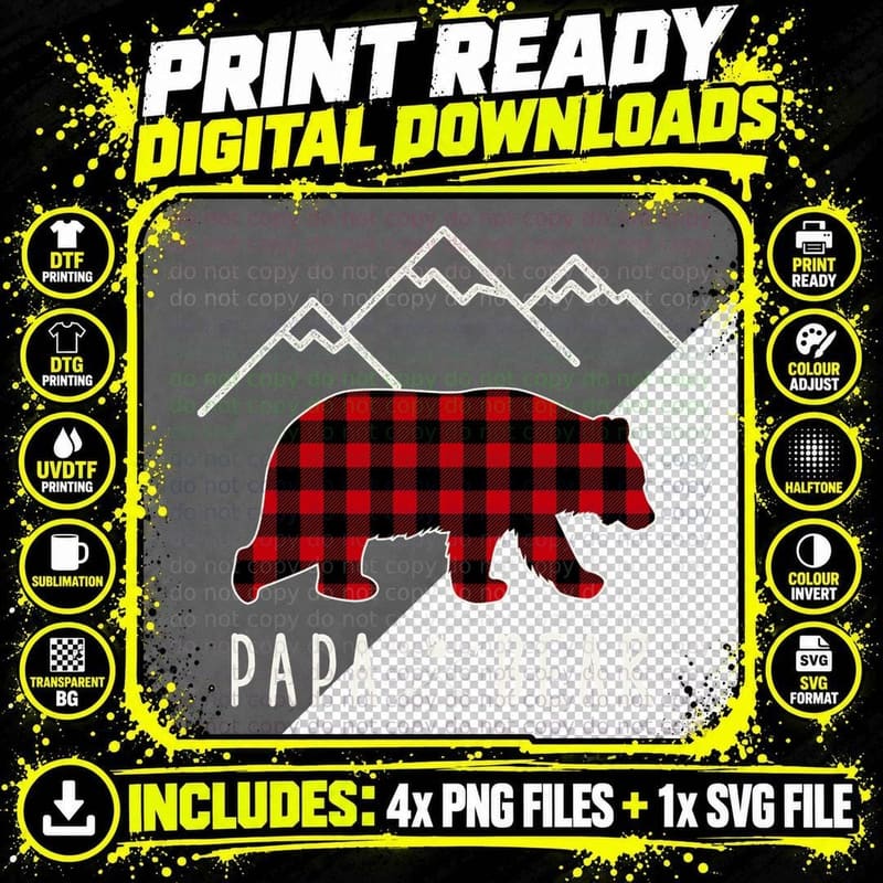 Mama Bear Gift - Buffalo Plaid Papa Bear Pullover Hoodie Png SVG Digital Bundle