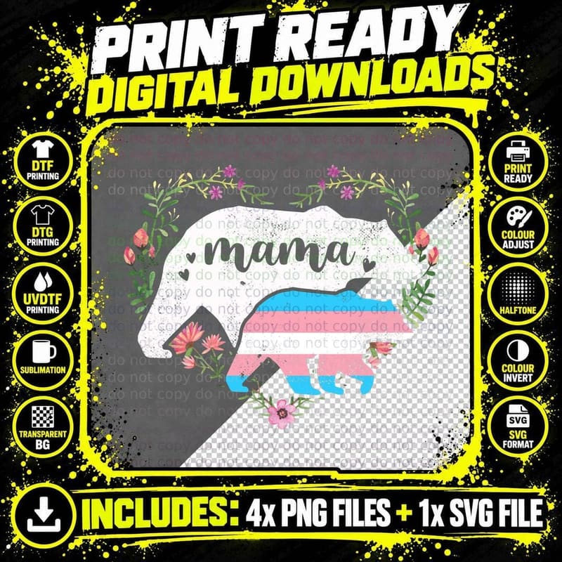 Mama Bear Transgender Trans Pride Flag Transexual Lgbt Png SVG Digital Bundle